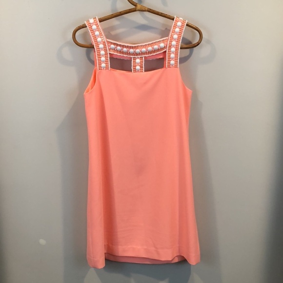 Lilly Pulitzer Mason Beaded Coral Preppy Shift Dress Size 4 - Picture 6 of 10